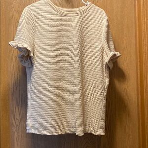 SHEIN Cream Cuffed Sleeve Ribbed T-Shirt